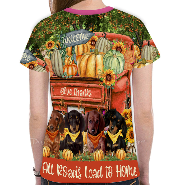 All Roads Lead to Home Orange Truck Harvest Fall Pumpkin Dachshund Dog All Over Print Mesh Women's T-shirt