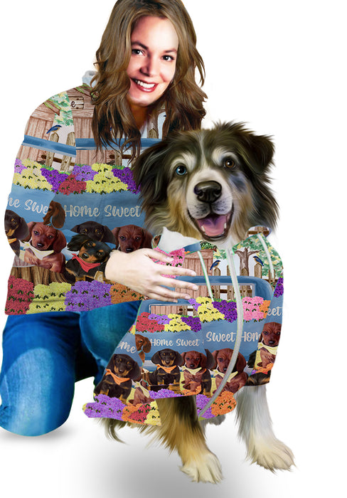 Rhododendron Home Sweet Home Garden Blue Truck Dachshund Dog Unisex Microfleece Lined Human Hoodie and Pet Hoodie Combo Personalize Custom Add Your Photo & Name