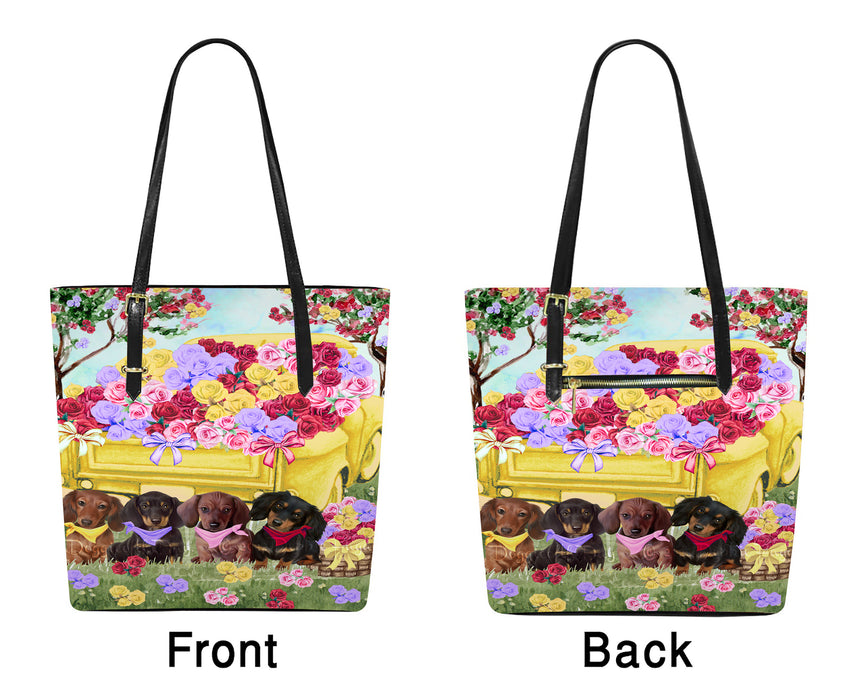 Floral Yellow Truck Dachshund Dogs Euramerican Tote Bag