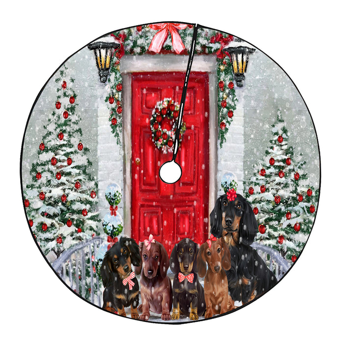 Christmas Holiday Welcome Red Door Dachshund Dog Tree Skirt