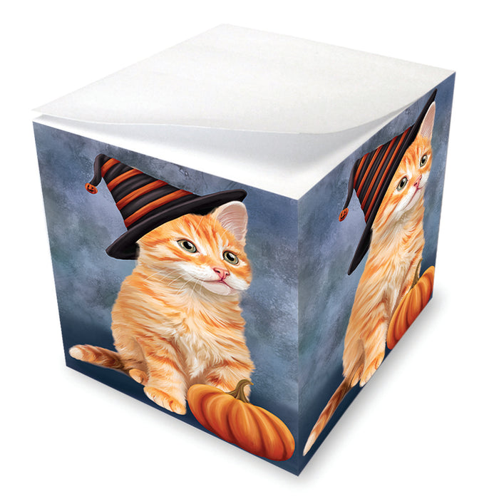 Happy Halloween Tabbie Cat Wearing Witch Hat with Pumpkin Note Cube NOC56463