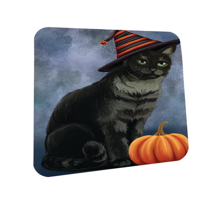 Happy Halloween Tabbie Cat Wearing Witch Hat with Pumpkin Coasters Set of 4 CST54776