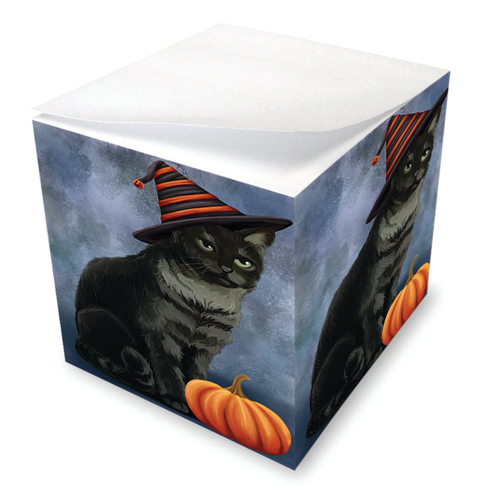 Happy Halloween Tabbie Cat Wearing Witch Hat with Pumpkin Note Cube NOC56464
