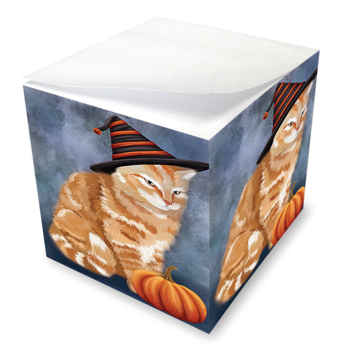 Happy Halloween Tabbie Cat Wearing Witch Hat with Pumpkin Note Cube NOC56467