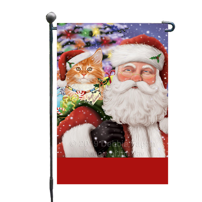 Personalized Santa Carrying Tabby Cat and Christmas Presents Custom Garden Flag GFLG63845