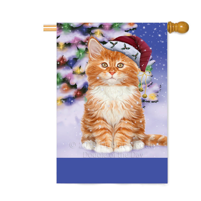 Personalized Winterland Wonderland Tabby Cat In Christmas Holiday Scenic Background Custom House Flag FLG-DOTD-A61471