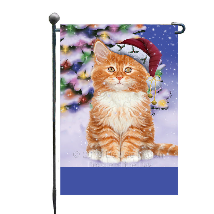 Personalized Winterland Wonderland Tabby Cat In Christmas Holiday Scenic Background Custom Garden Flags GFLG-DOTD-A61415