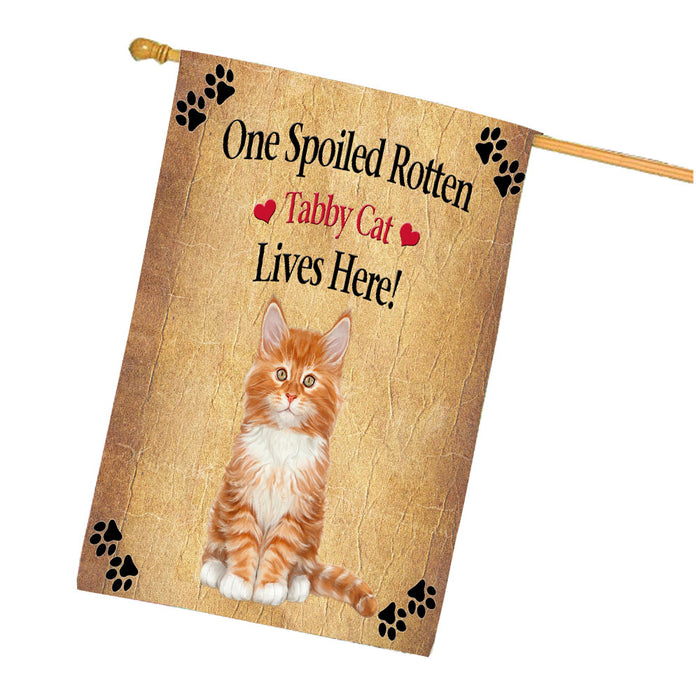 Spoiled Rotten Tabby Cat House Flag Outdoor Decorative Double Sided Pet Portrait Weather Resistant Premium Quality Animal Printed Home Decorative Flags 100% Polyester FLG68539