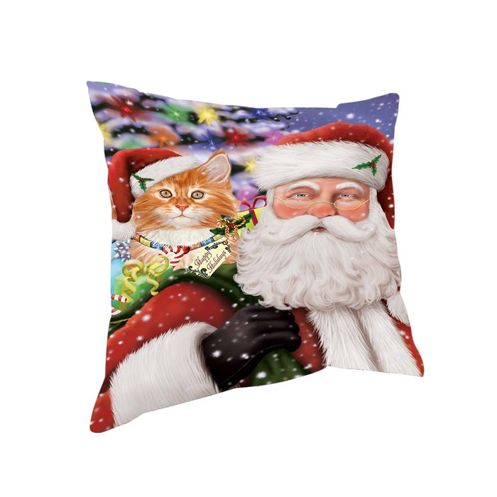 Santa Carrying Tabby Cat and Christmas Presents Pillow PIL71080