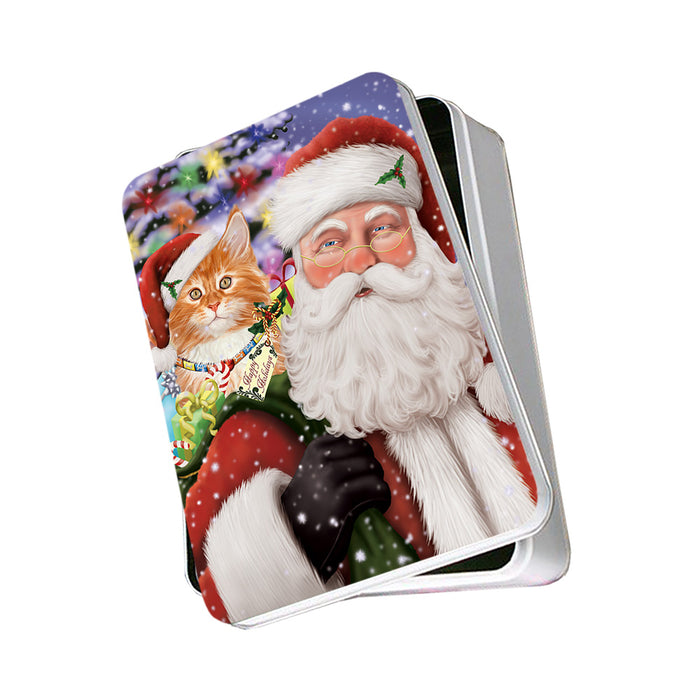 Santa Carrying Tabby Cat and Christmas Presents Photo Storage Tin PITN55481