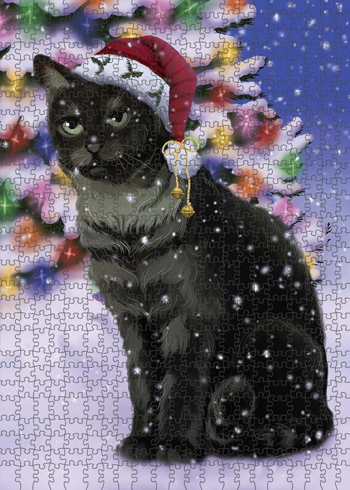 Winterland Wonderland Tabby Cat In Christmas Holiday Scenic Background Puzzle with Photo Tin PUZL91140