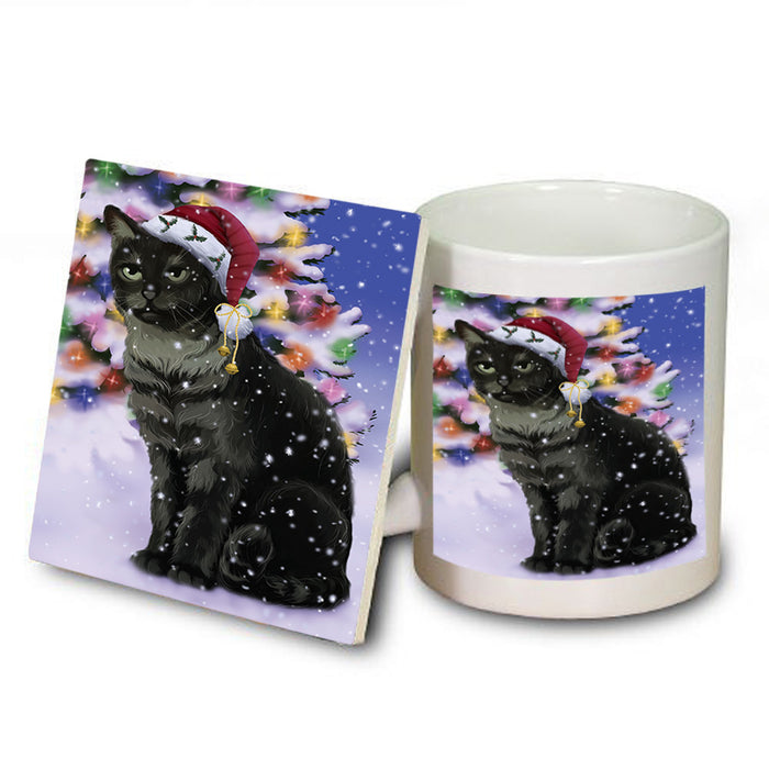 Winterland Wonderland Tabby Cat In Christmas Holiday Scenic Background Mug and Coaster Set MUC55726
