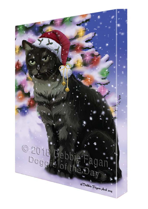 Winterland Wonderland Tabby Cat In Christmas Holiday Scenic Background Canvas Print Wall Art Décor CVS121535