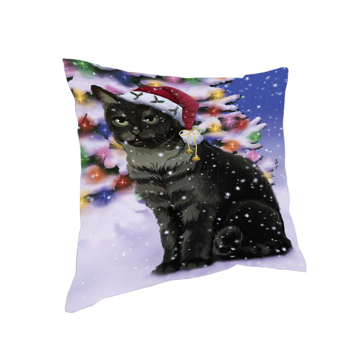 Winterland Wonderland Tabby Cat In Christmas Holiday Scenic Background Pillow PIL71864