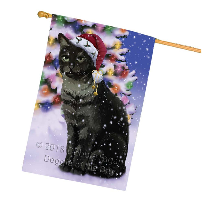 Winterland Wonderland Tabby Cat In Christmas Holiday Scenic Background House Flag FLG56163