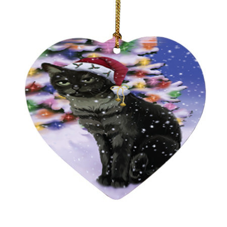 Winterland Wonderland Tabby Cat In Christmas Holiday Scenic Background Heart Christmas Ornament HPOR56090
