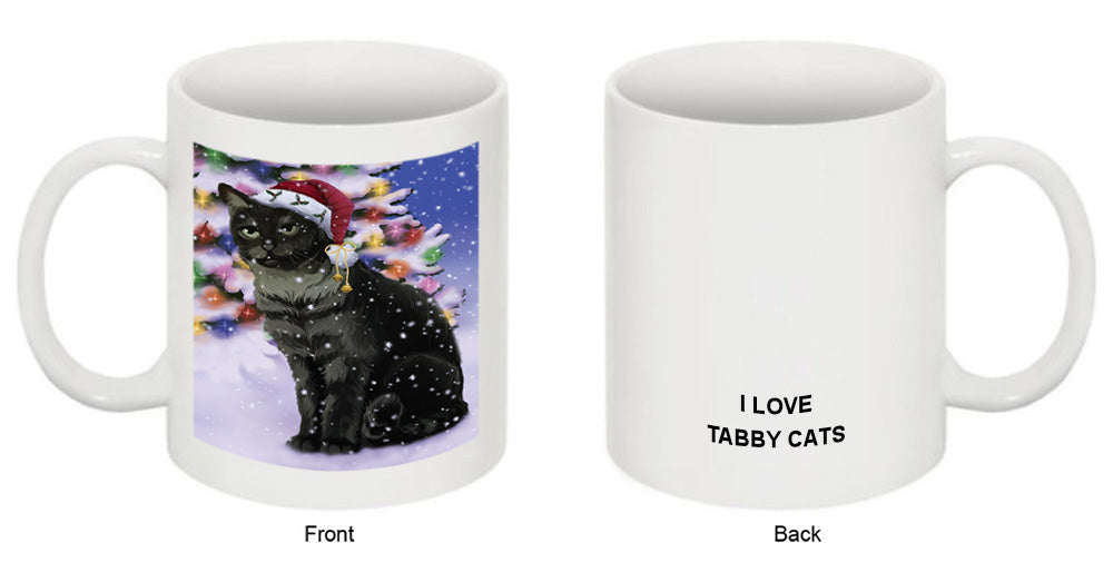 Winterland Wonderland Tabby Cat In Christmas Holiday Scenic Background Coffee Mug MUG51132