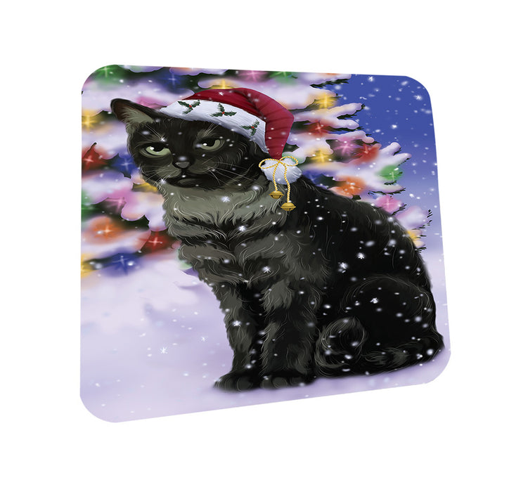 Winterland Wonderland Tabby Cat In Christmas Holiday Scenic Background Coasters Set of 4 CST55692