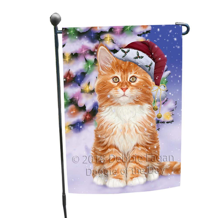 Winterland Wonderland Tabby Cat In Christmas Holiday Scenic Background Garden Flag GFLG56028