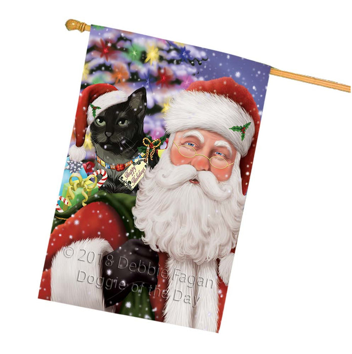 Santa Carrying Tabby Cat and Christmas Presents House Flag FLG55966