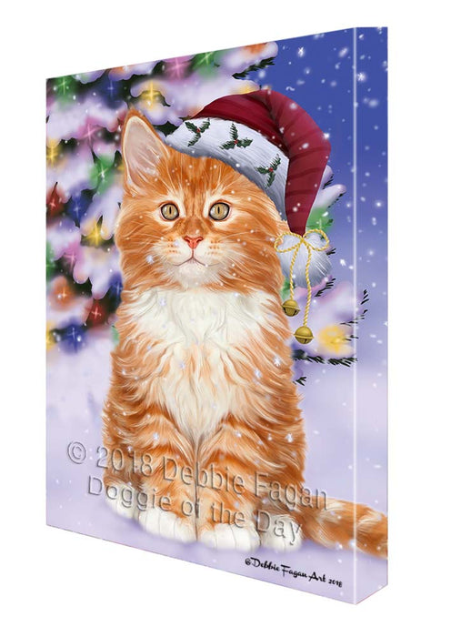 Winterland Wonderland Tabby Cat In Christmas Holiday Scenic Background Canvas Print Wall Art Décor CVS121544