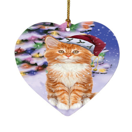 Winterland Wonderland Tabby Cat In Christmas Holiday Scenic Background Heart Christmas Ornament HPOR56091