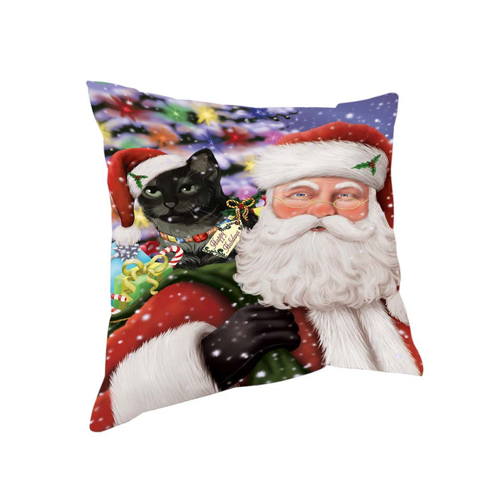 Santa Carrying Tabby Cat and Christmas Presents Pillow PIL71076