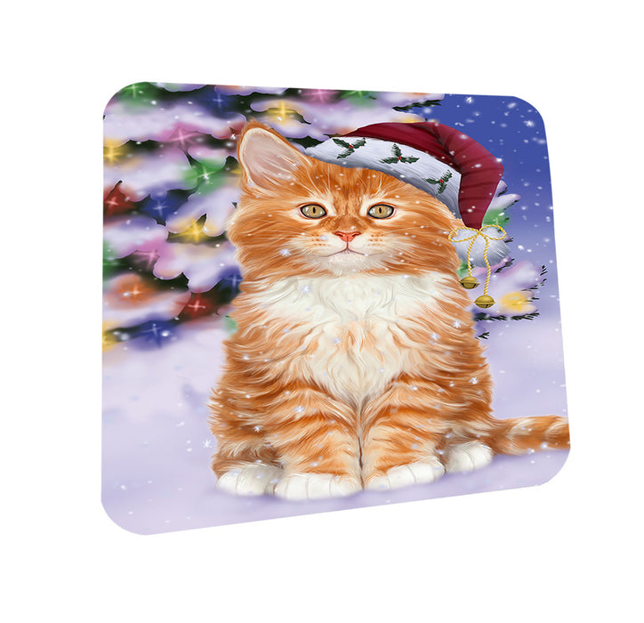 Winterland Wonderland Tabby Cat In Christmas Holiday Scenic Background Coasters Set of 4 CST55693
