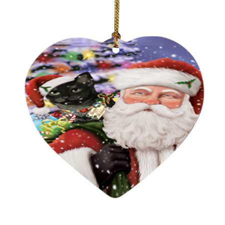 Santa Carrying Tabby Cat and Christmas Presents Heart Christmas Ornament HPOR55893