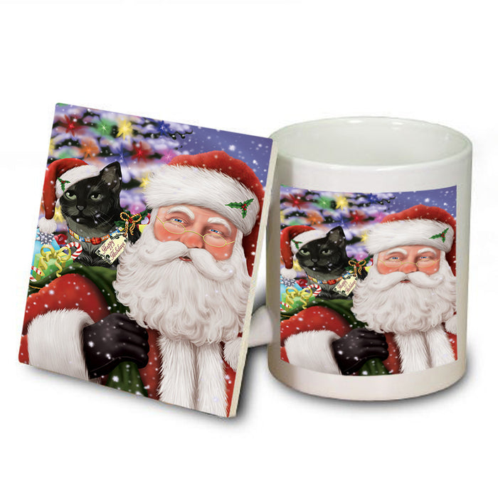 Santa Carrying Tabby Cat and Christmas Presents Mug and Coaster Set MUC55529