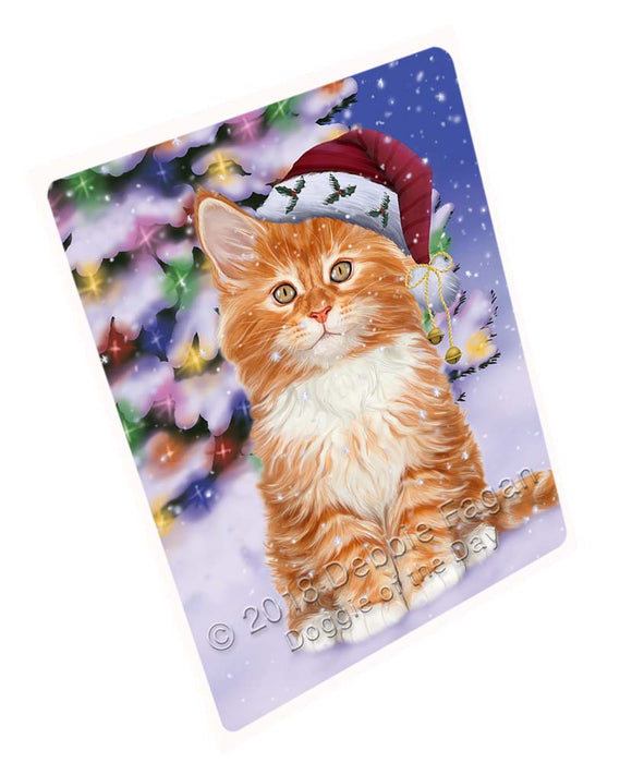 Winterland Wonderland Tabby Cat In Christmas Holiday Scenic Background Large Refrigerator / Dishwasher Magnet RMAG96678