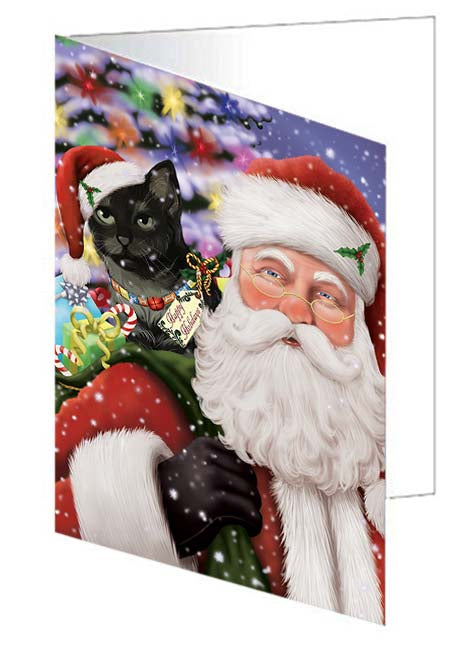 Santa Carrying Tabby Cat and Christmas Presents Handmade Artwork Assorted Pets Greeting Cards and Note Cards with Envelopes for All Occasions and Holiday Seasons GCD71126