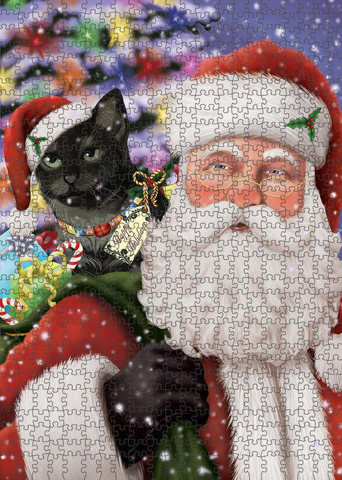 Santa Carrying Tabby Cat and Christmas Presents Puzzle with Photo Tin PUZL90352