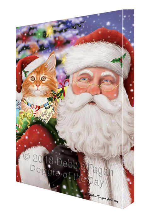 Santa Carrying Tabby Cat and Christmas Presents Canvas Print Wall Art Décor CVS119771