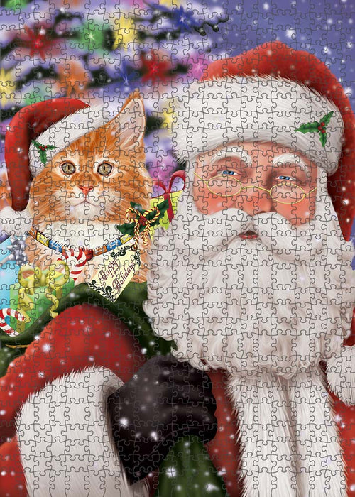 Santa Carrying Tabby Cat and Christmas Presents Puzzle with Photo Tin PUZL90356