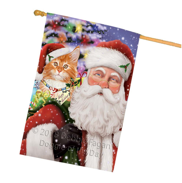 Santa Carrying Tabby Cat and Christmas Presents House Flag FLG55967