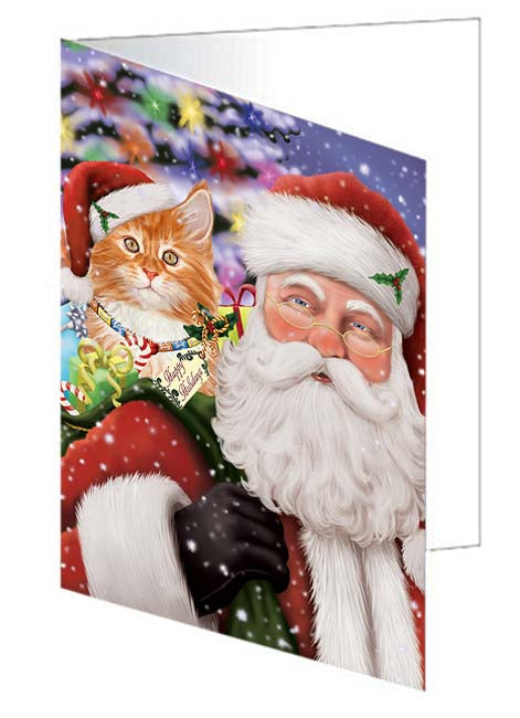 Santa Carrying Tabby Cat and Christmas Presents Handmade Artwork Assorted Pets Greeting Cards and Note Cards with Envelopes for All Occasions and Holiday Seasons GCD71129