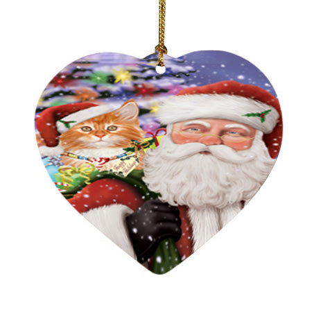 Santa Carrying Tabby Cat and Christmas Presents Heart Christmas Ornament HPOR55894