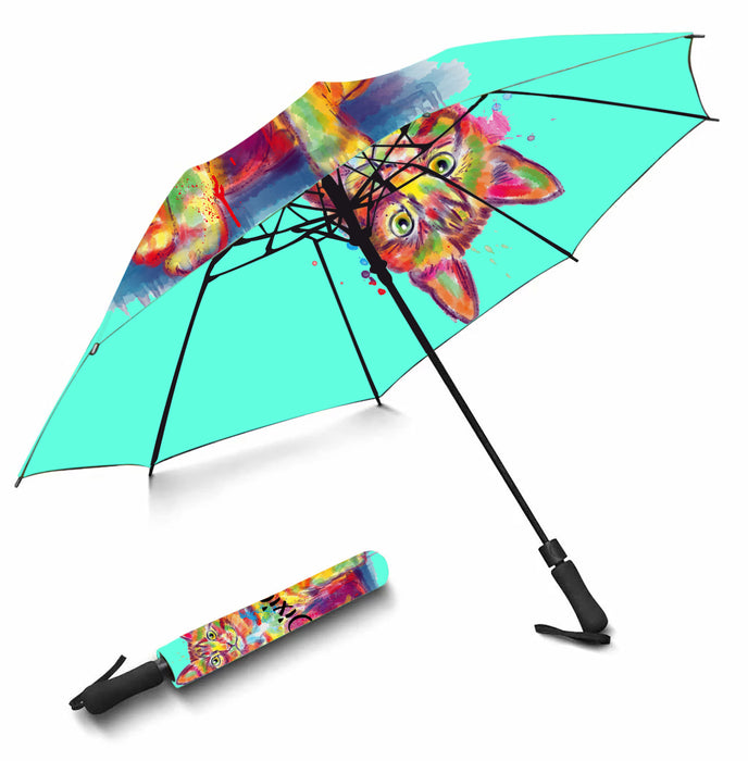 Custom Pet Name Personalized Watercolor Tabby Orange CatSemi-Automatic Foldable Umbrella
