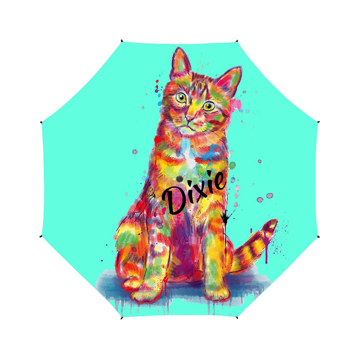 Custom Pet Name Personalized Watercolor Tabby Orange CatSemi-Automatic Foldable Umbrella