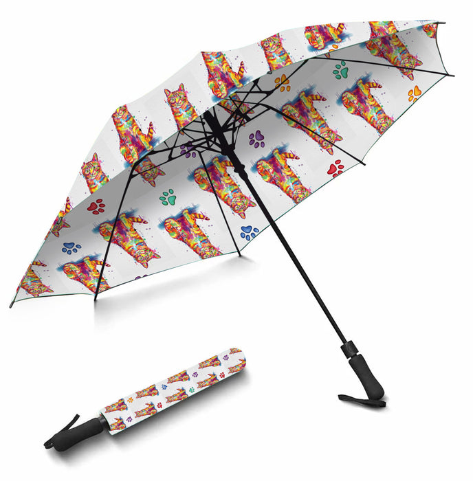 Watercolor Mini Tabby Orange CatsSemi-Automatic Foldable Umbrella