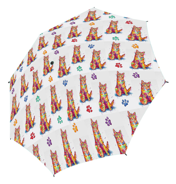 Watercolor Mini Tabby Orange CatsSemi-Automatic Foldable Umbrella