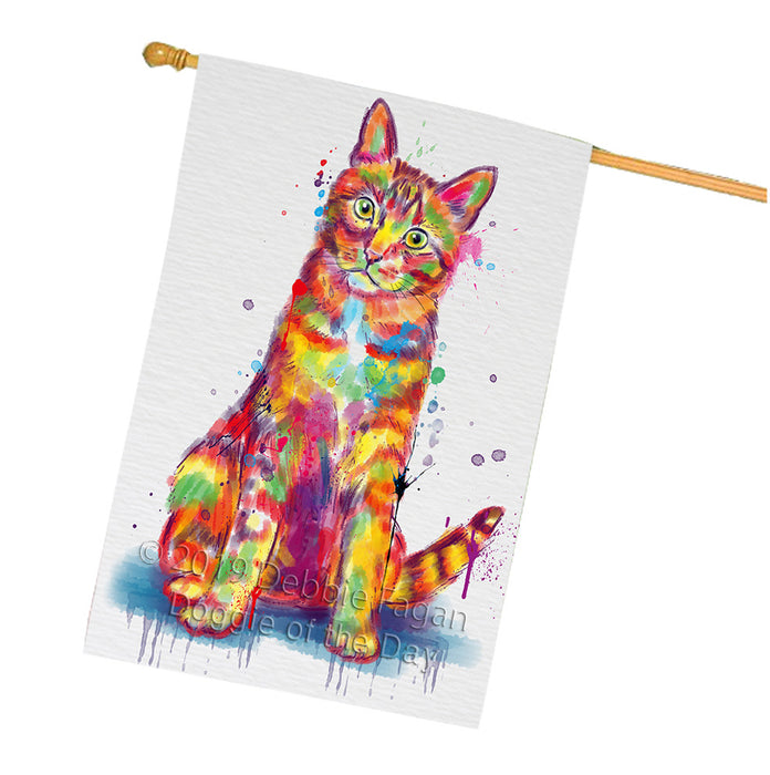 Watercolor Tabby Orange Cat House Flag FLG66186