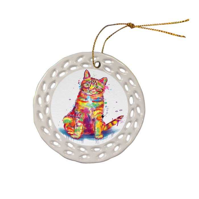 Watercolor Tabby Orange Cat Doily Ornament DPOR58154