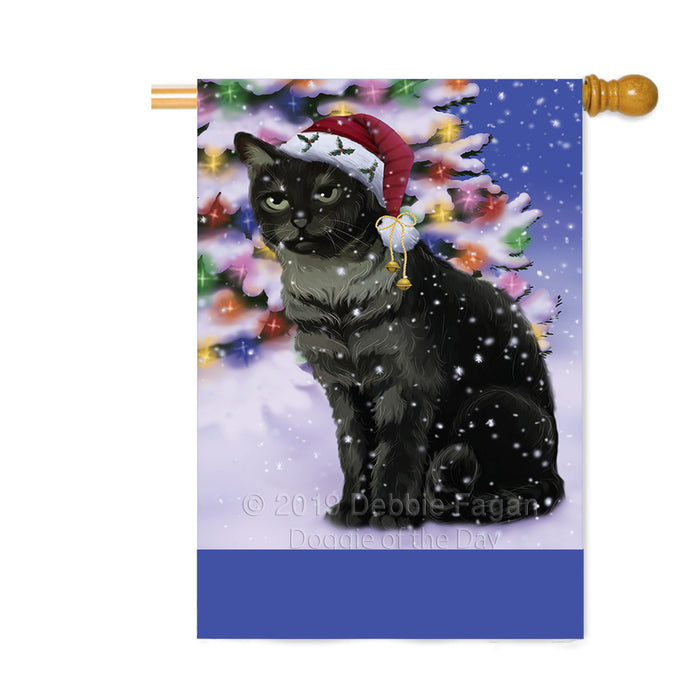 Personalized Winterland Wonderland Tabby Cat In Christmas Holiday Scenic Background Custom House Flag FLG-DOTD-A61472