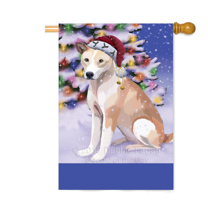 Personalized Winterland Wonderland Telomian Dog In Christmas Holiday Scenic Background Custom House Flag FLG-DOTD-A61473
