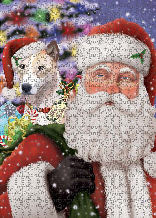 Santa Carrying Telomian Dog and Christmas Presents Puzzle with Photo Tin PUZL90360