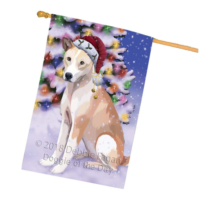 Winterland Wonderland Telomian Dog In Christmas Holiday Scenic Background House Flag FLG56165