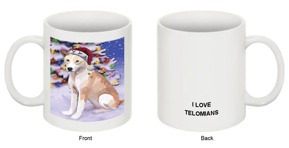 Winterland Wonderland Telomian Dog In Christmas Holiday Scenic Background Coffee Mug MUG51134