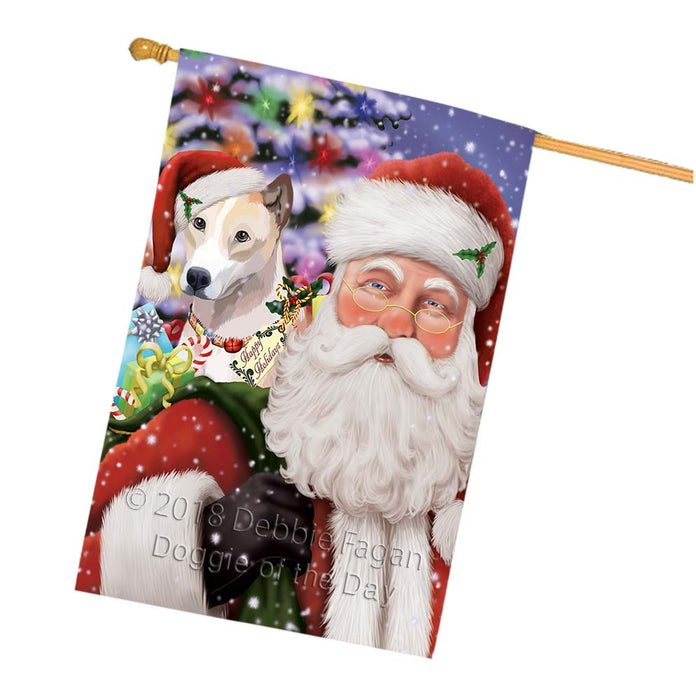 Santa Carrying Telomian Dog and Christmas Presents House Flag FLG55968